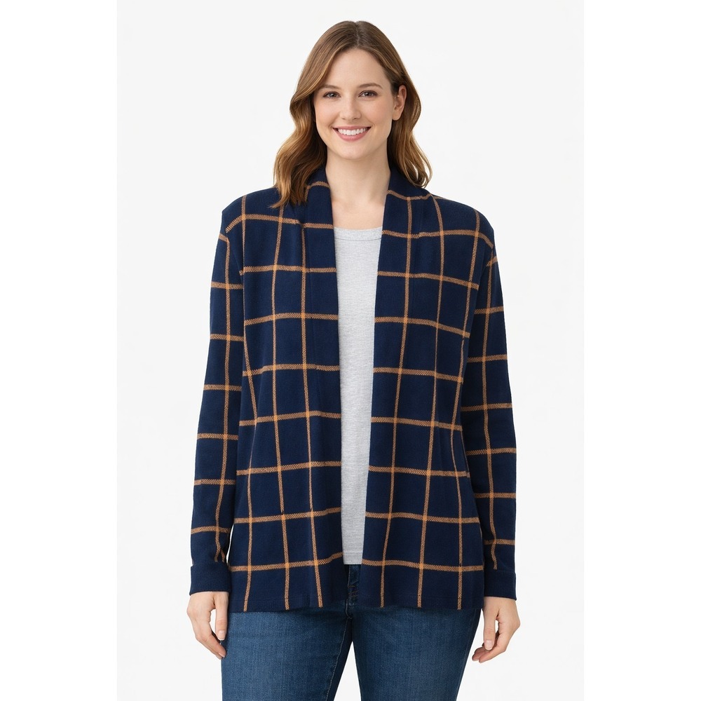 Lands End Open Cardigan Womens Size XS Plaid Casual Office Business Fall